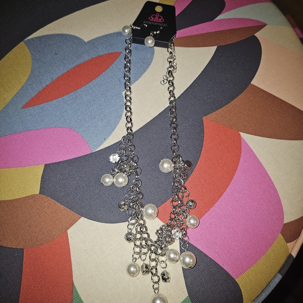 Paparazzi Silver Necklace with Pearl Charms